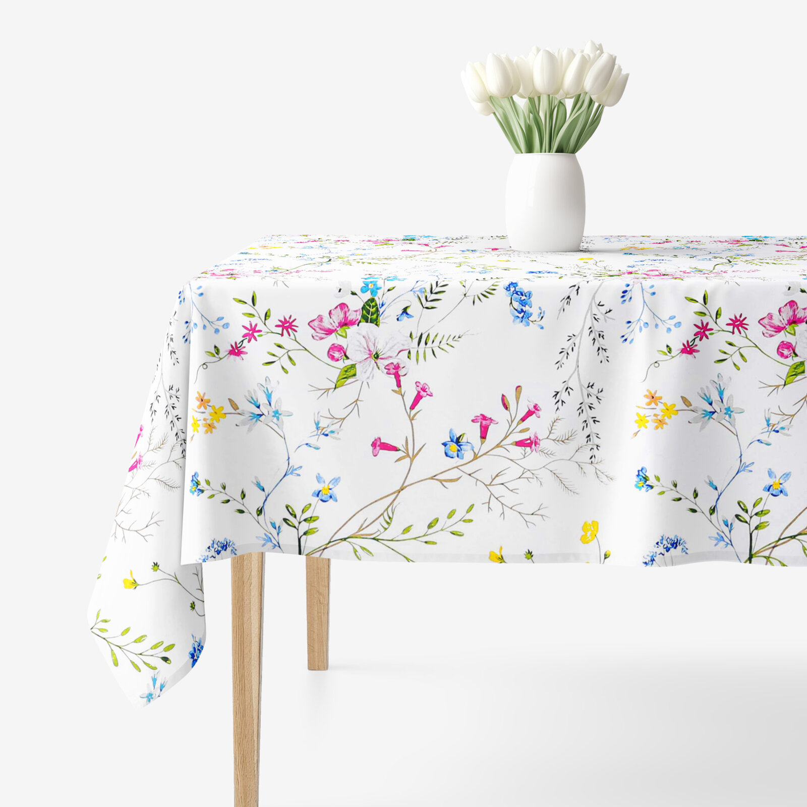 Eckige Tischdecke 100% Baumwolle - Gemalte Wiesenblumen