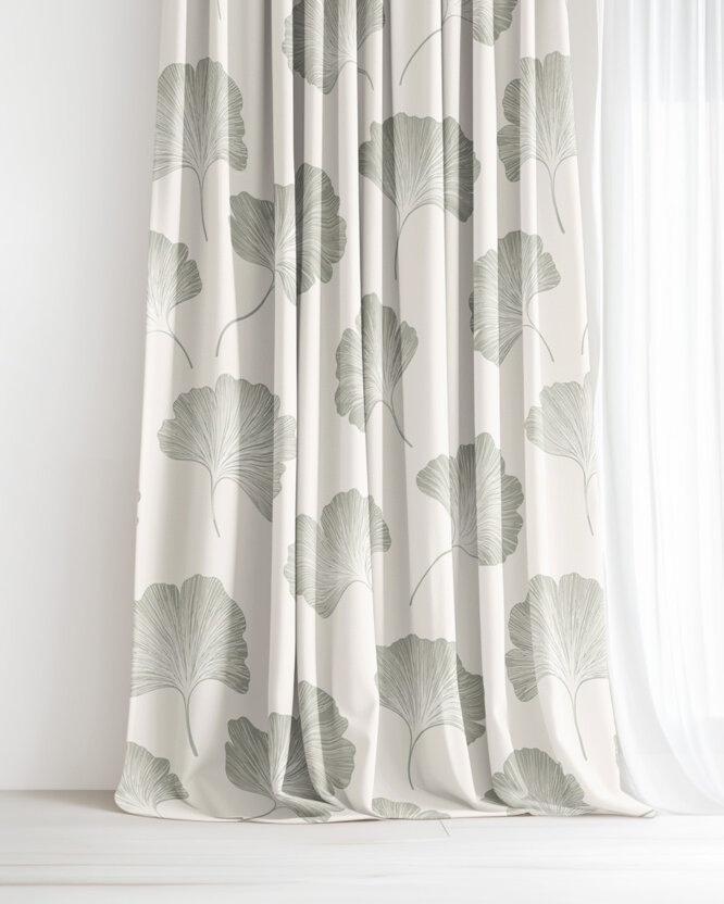 Vorhang aus Baumwolle - Minimalistische Ginkgoblätter