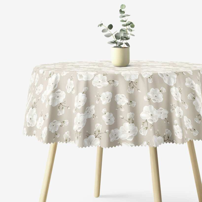 Runde Tischdecke Teflon - weiße Blumen