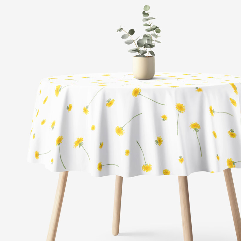 Runde Tischdecke 100% Baumwolle - Löwenzahn