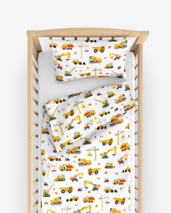 Bettwäsche für Babybetten aus Baumwolle - Lastwagen und Bagger