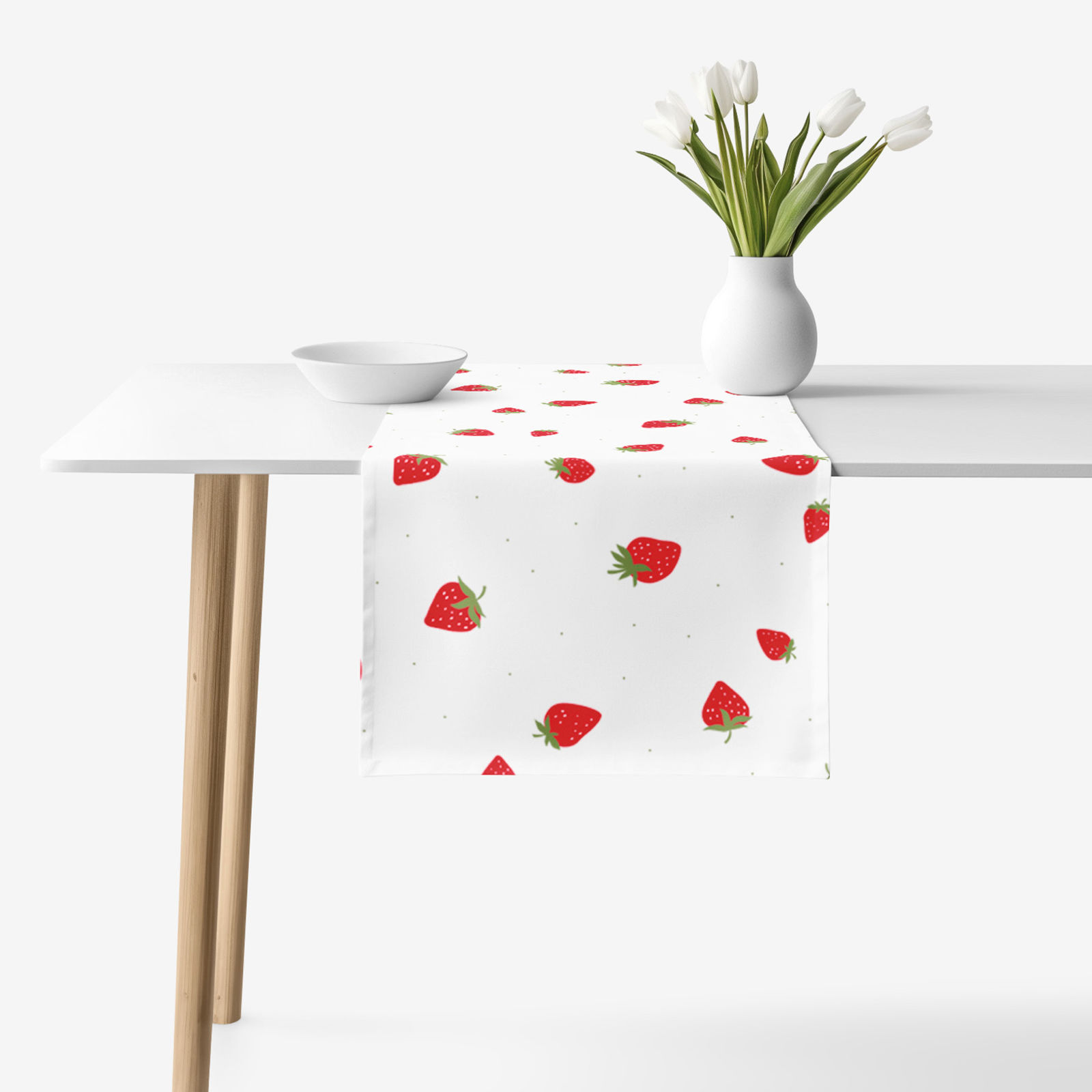 Tischläufer aus 100% Baumwolle - frische Erdbeeren