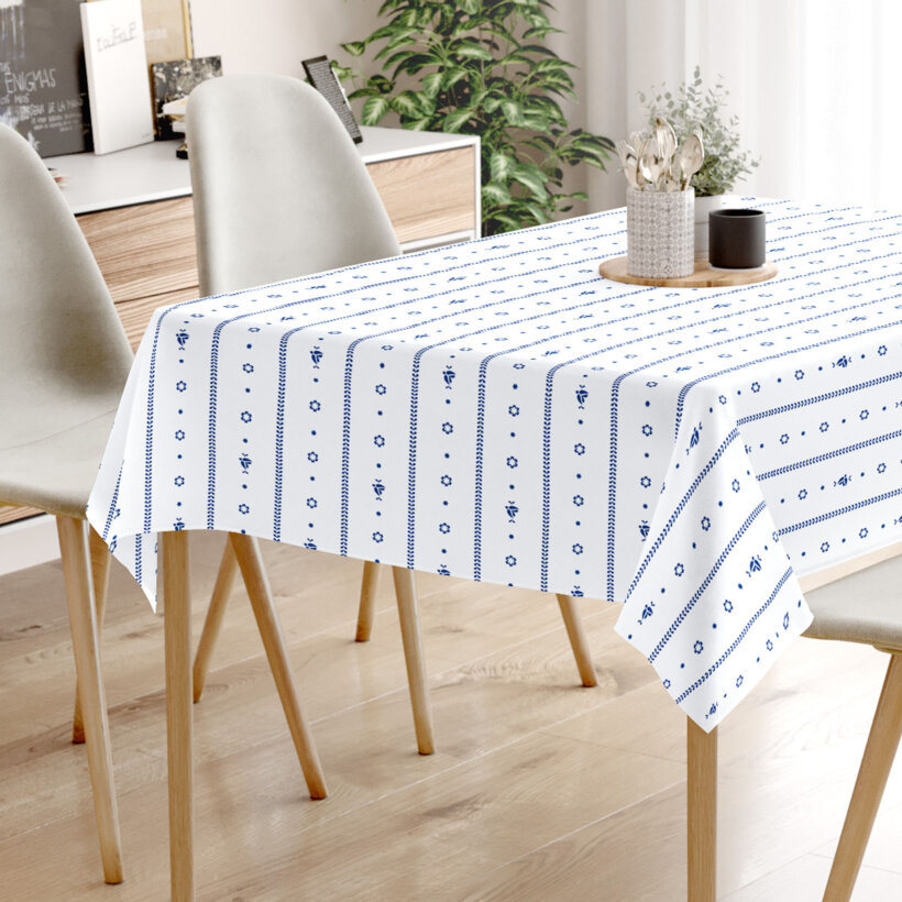 Eckige Tischdecke 100% Baumwolle - Weiße Folklore