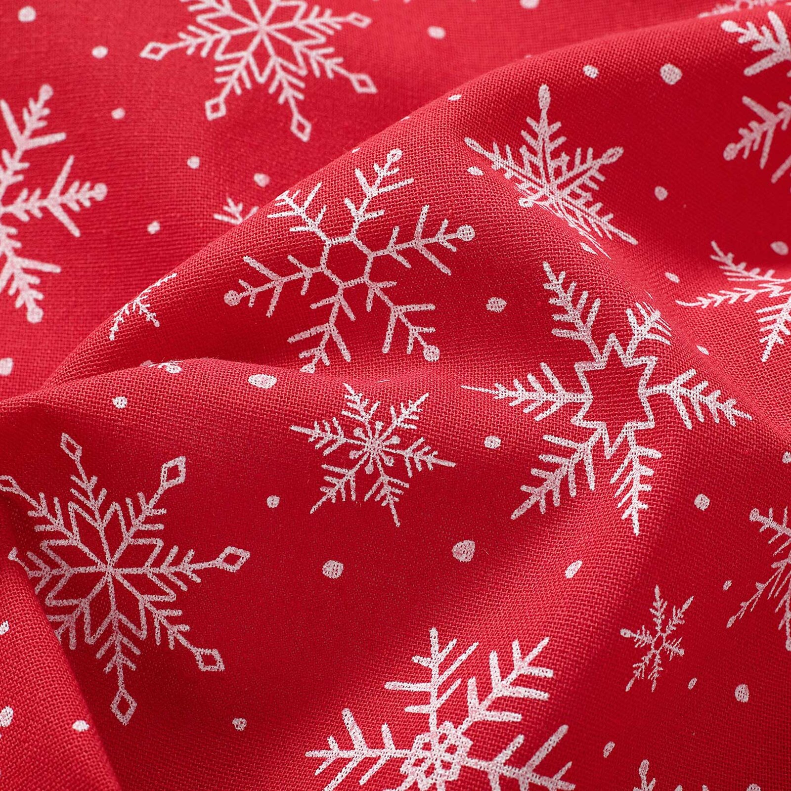 Dekorativer Stoff Valencia - Weihnachtssterne auf rotem Hintergrund