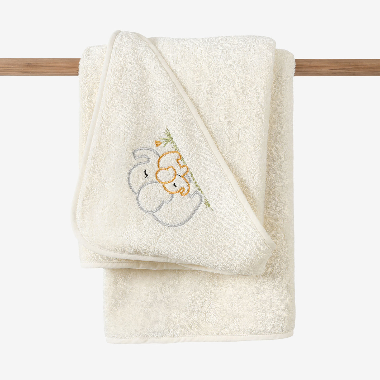 Frottee Babybadetuch mit Kapuze - Elefanten auf Creme