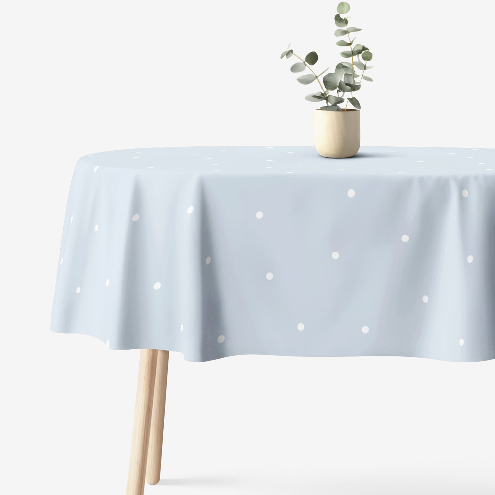 Ovale Tischdecke aus 100% Baumwolle - Pünktchen auf Himmelblau