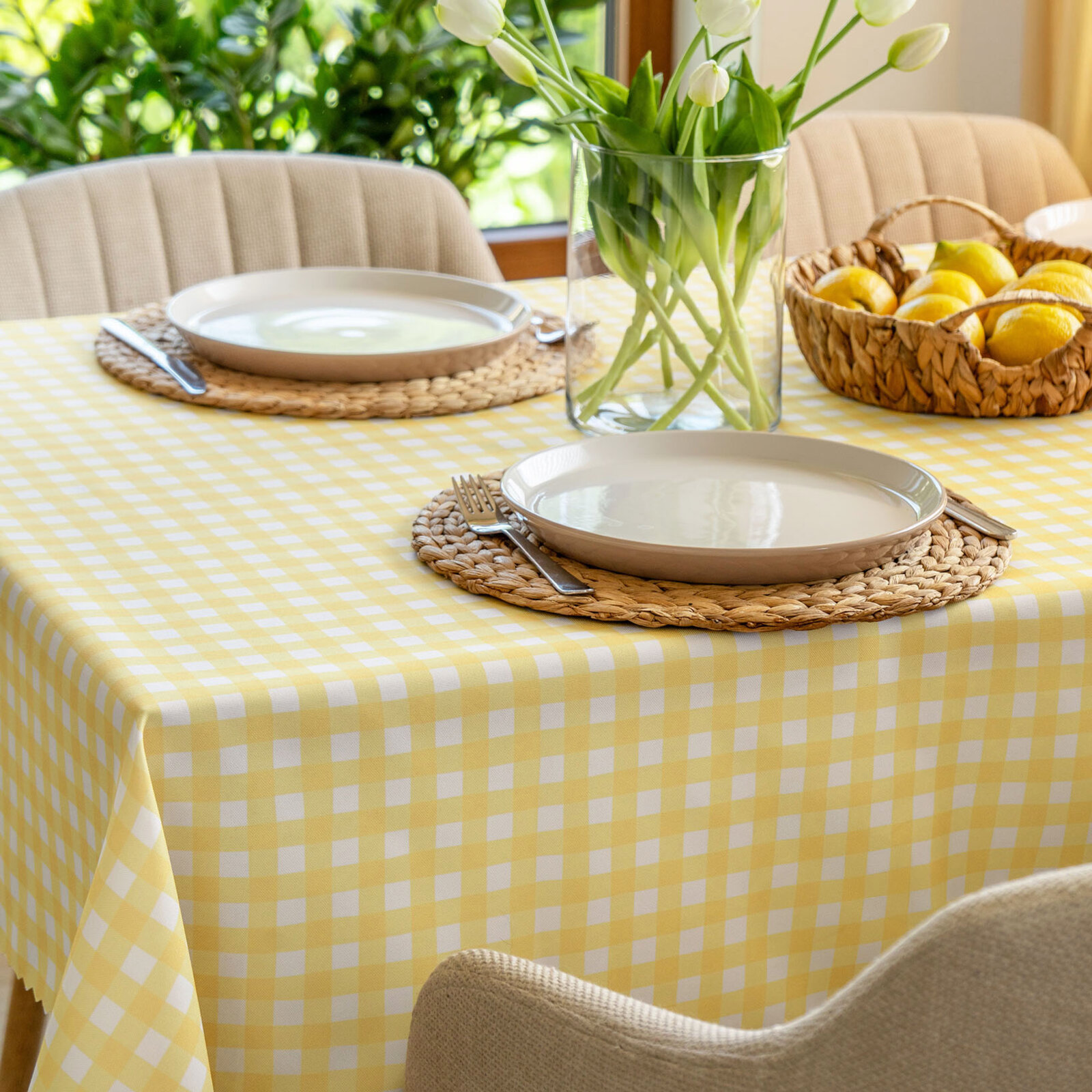Eckige Tischdecke Teflon - gelbe Würfel