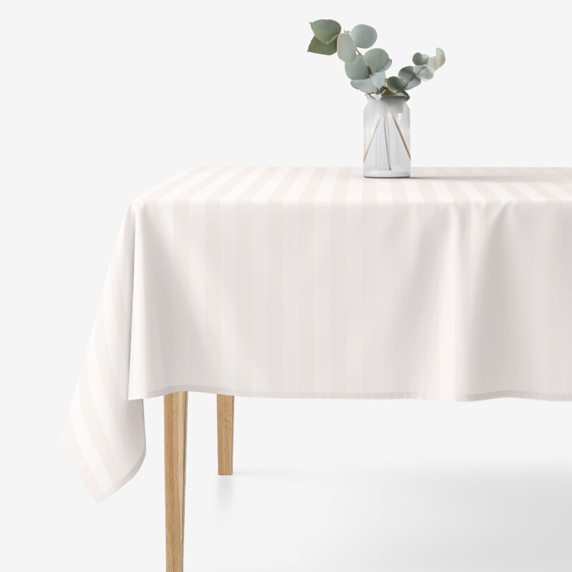 Festliche eckige Damast-Tischdecke - creme Streifen mit Satin-Glanz