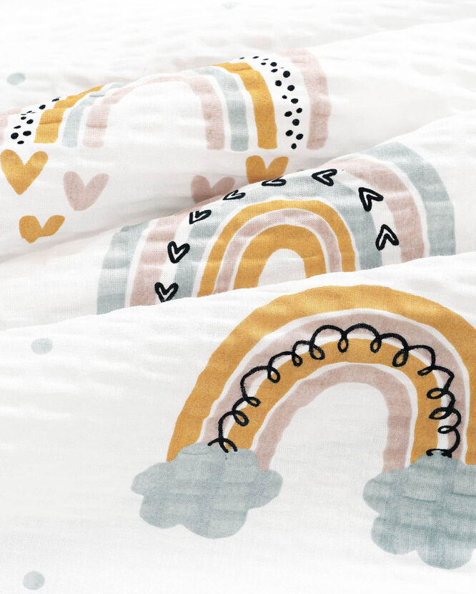 Kinder - Seersucker Bettwäsche Duo - gemalte Regenbögen mit Puderrosa