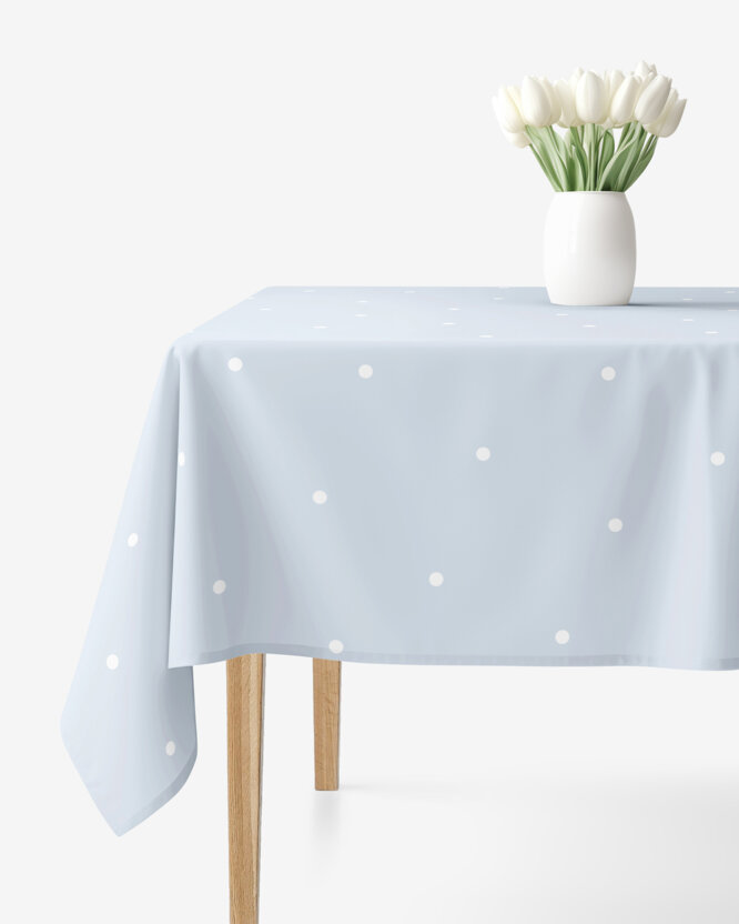 Eckige Tischdecke 100% Baumwolle - Pünktchen auf Himmelblau