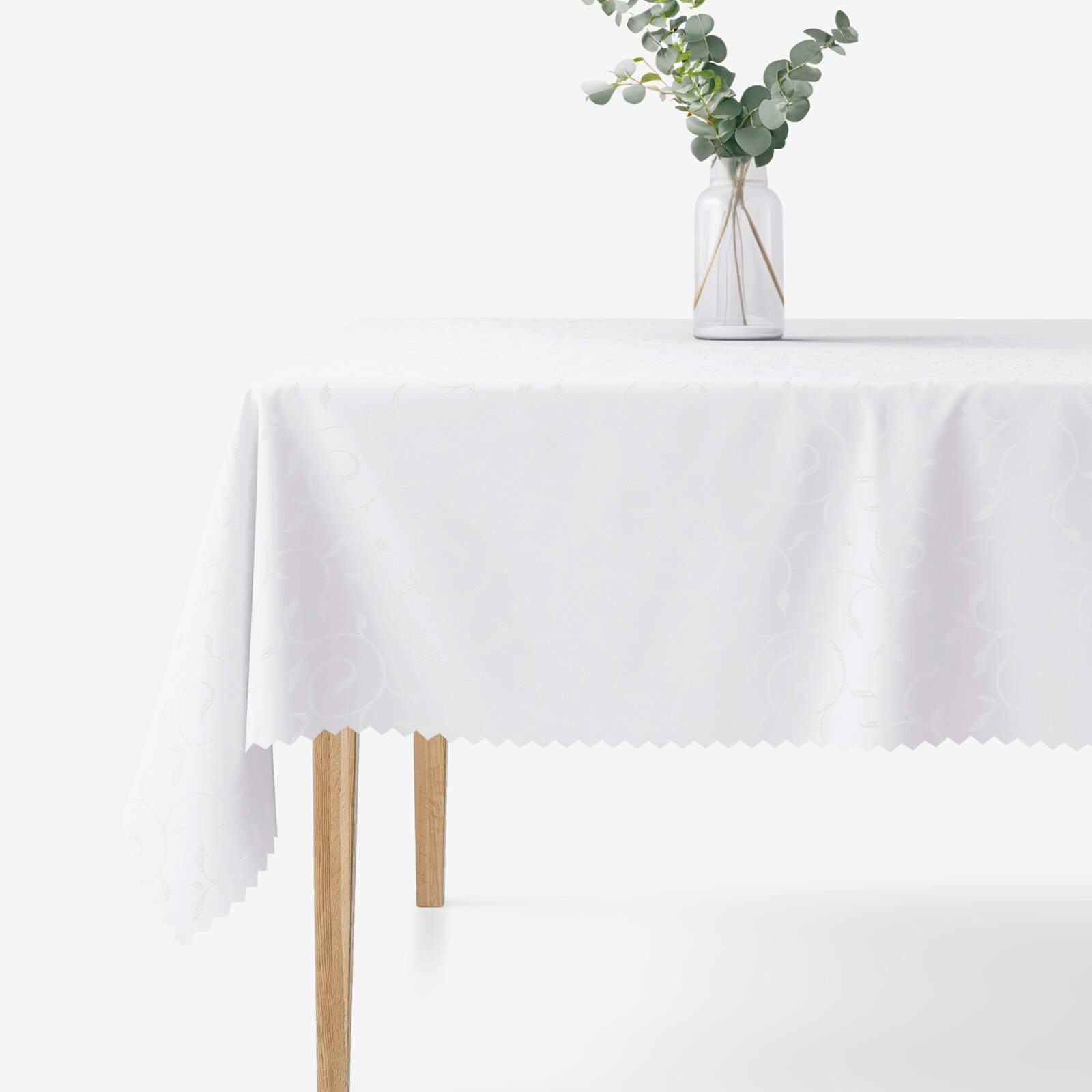 Festliche eckige Teflon-Tischdecke - weiß mit großen Ornamenten