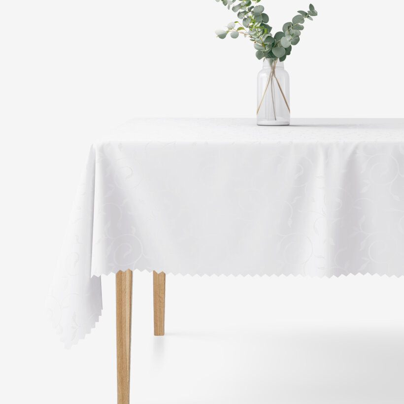 Festliche eckige Teflon-Tischdecke - weiß mit großen Ornamenten