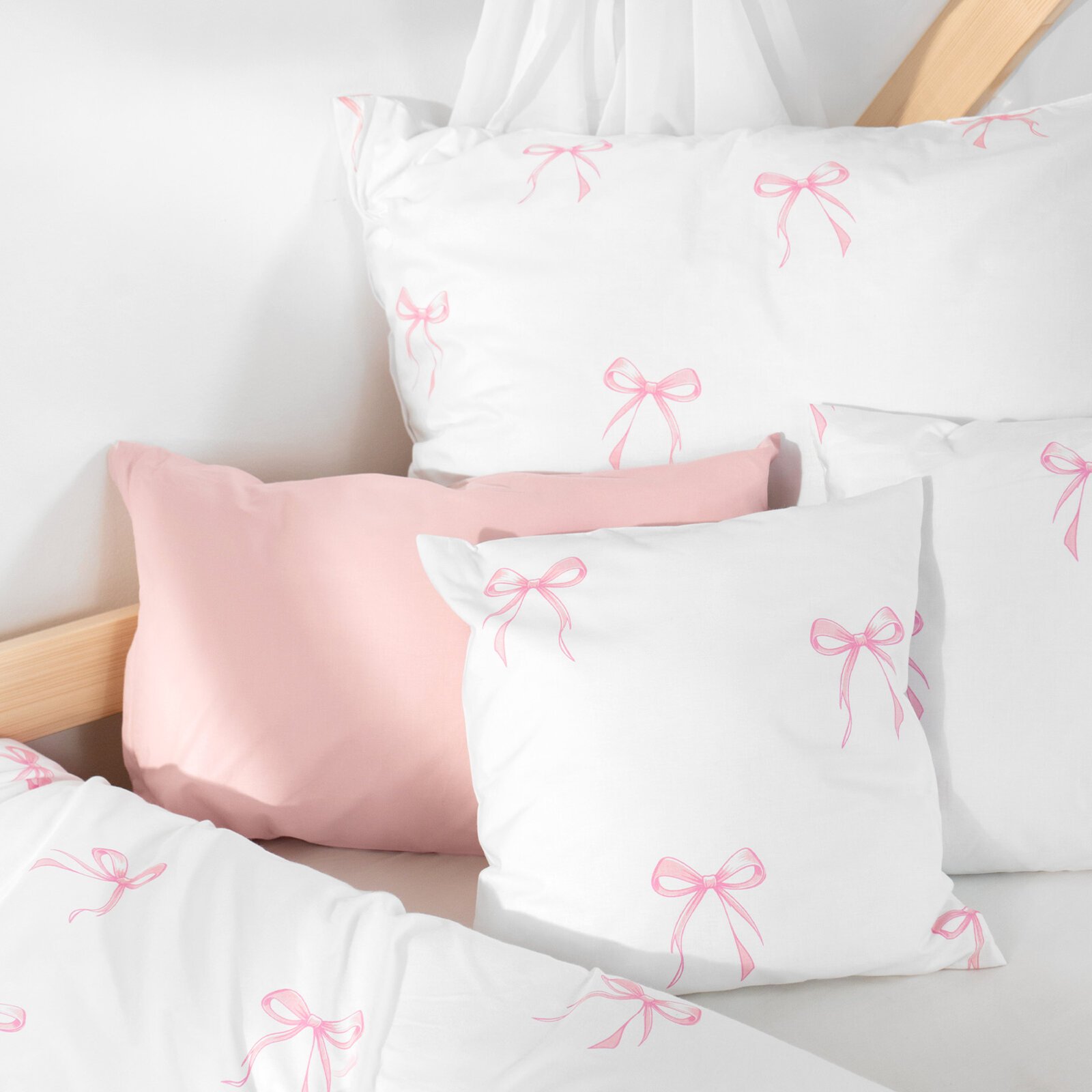 Kinder-Kissenbezug aus Baumwolle - rosa Schleifen