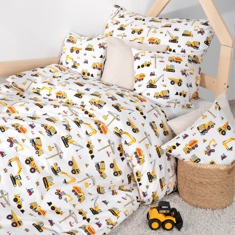 Kinder - Bettwäsche aus Baumwolle - Lastwagen und Bagger
