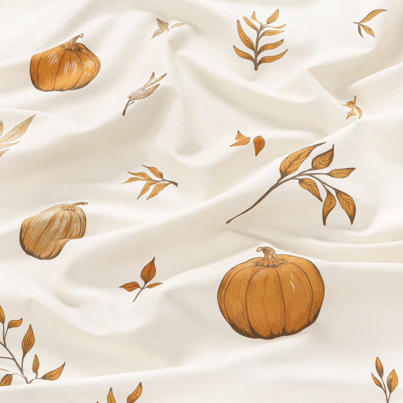 Flanellstoff - Herbstkürbisse und Blätter