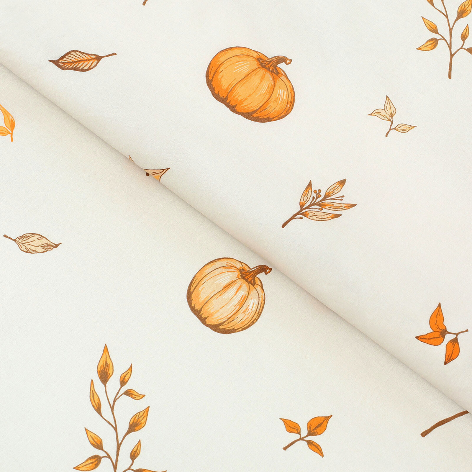 Baumwollstoff - Herbstkürbisse und Blätter