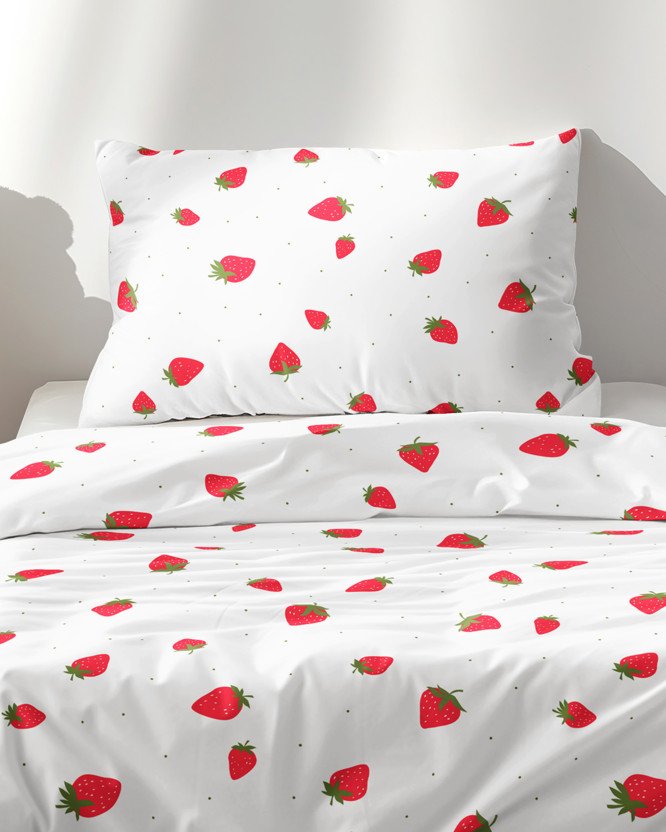 Kinder - Bettwäsche aus Baumwolle - frische Erdbeeren