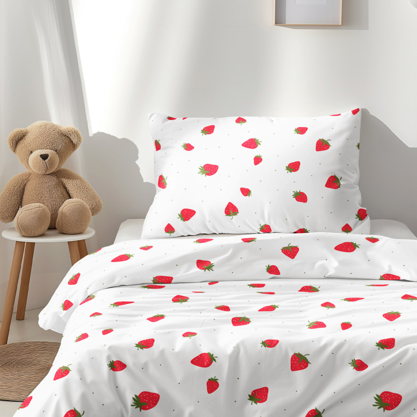 Kinder - Bettwäsche aus Baumwolle - frische Erdbeeren