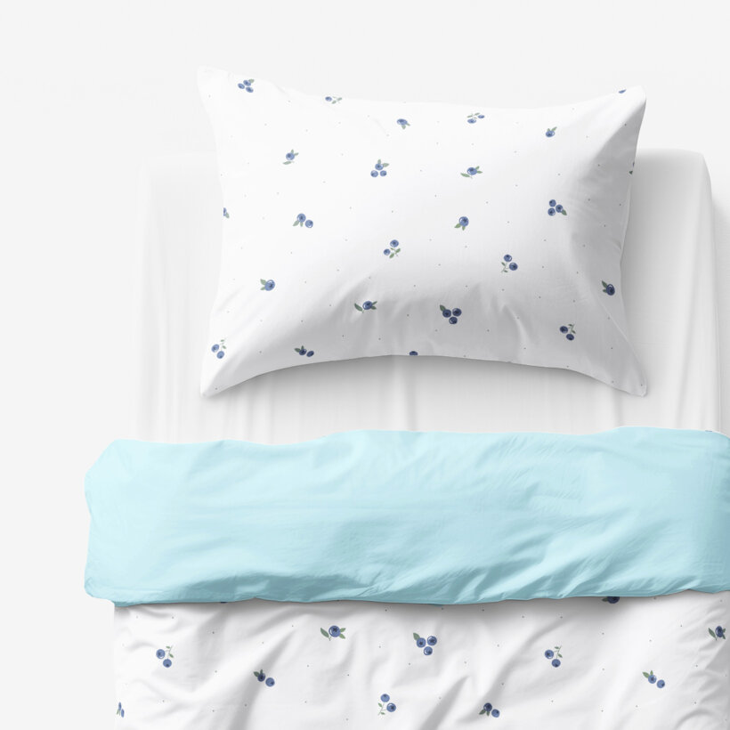 Kinder-Bettwäsche aus Baumwolle Duo - Heidelbeeren mit himmelblau
