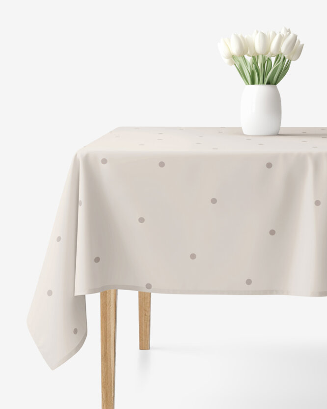 Eckige Tischdecke 100% Baumwolle - Pünktchen auf Beige