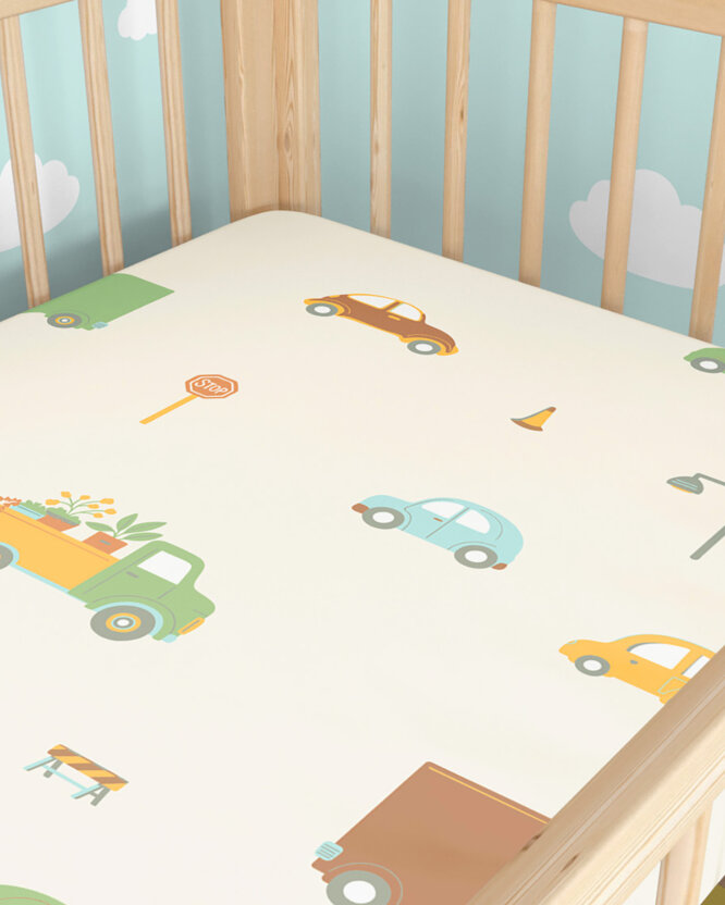 Spannbetttuch aus Baumwolle für Babybetten - Welt der Autos