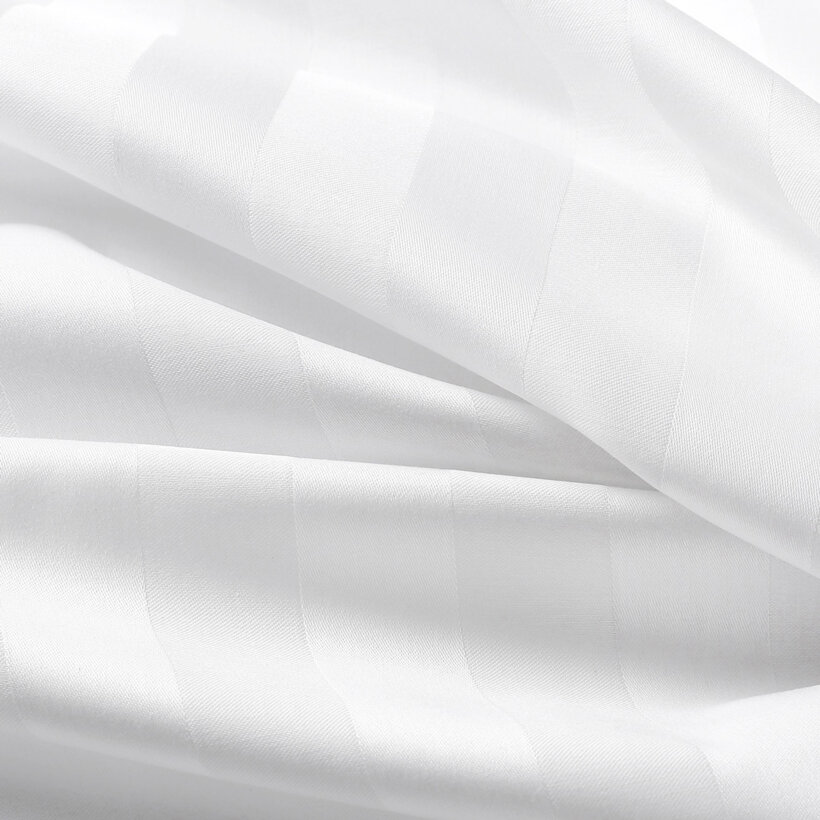 Spannbettlaken aus Damask - Weiße Streifen mit Satin-Glanz