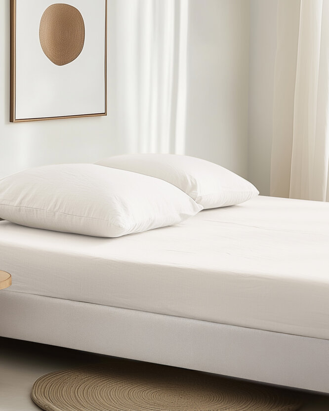 Spannbettlaken aus Leinenmischung - elfenbein