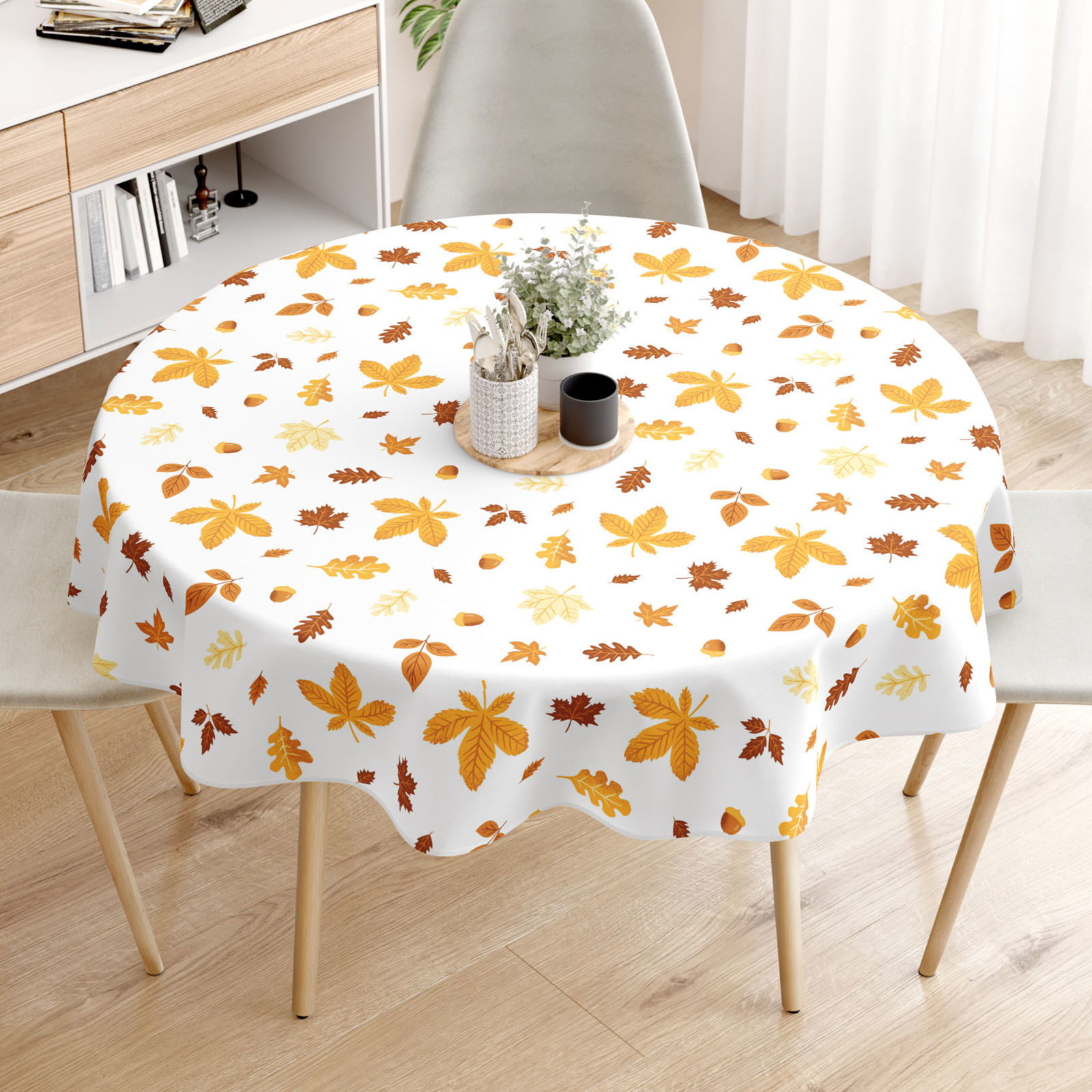 Runde Tischdecke 100% Baumwolle - Herbstblätter