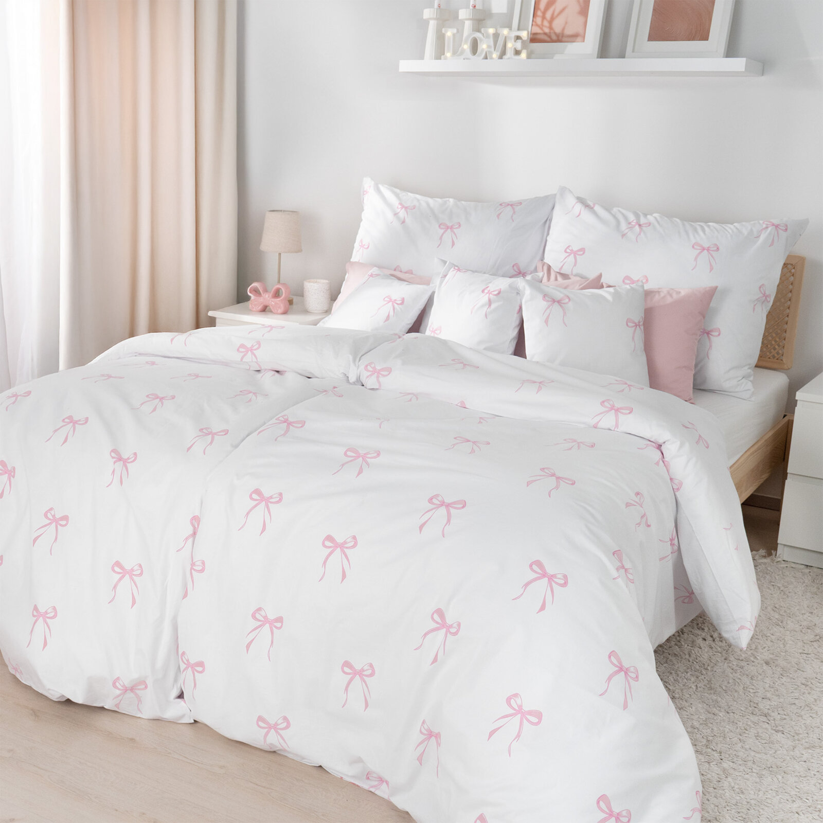 Bettwäsche aus Baumwolle - rosa Schleifen