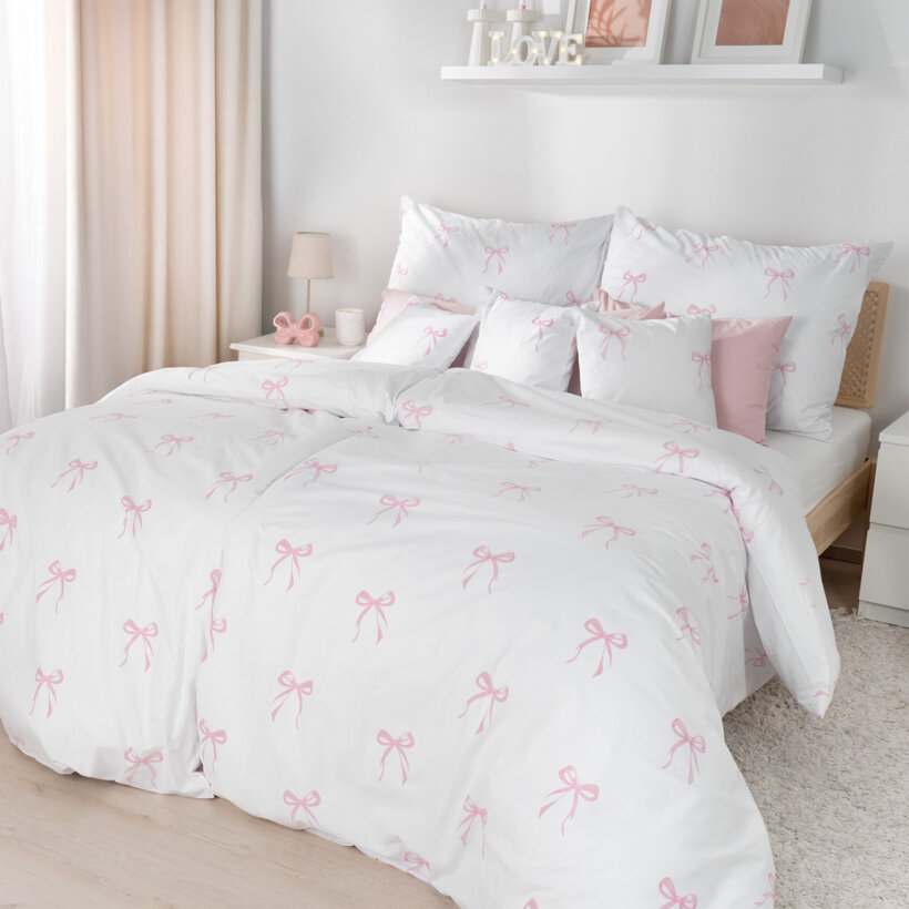 Bettwäsche aus Baumwolle - rosa Schleifen