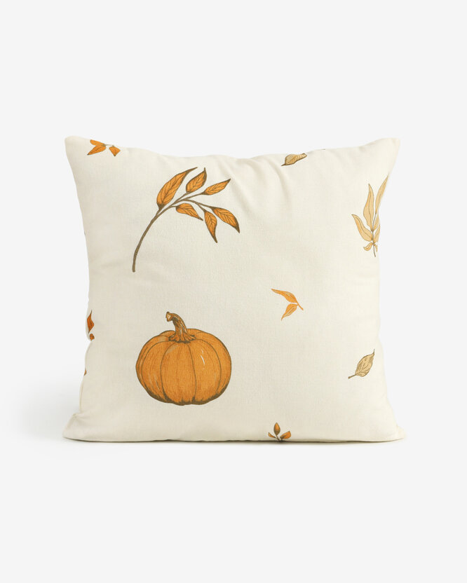 Kissenbezug aus Flanell - Herbstkürbisse und Blätter