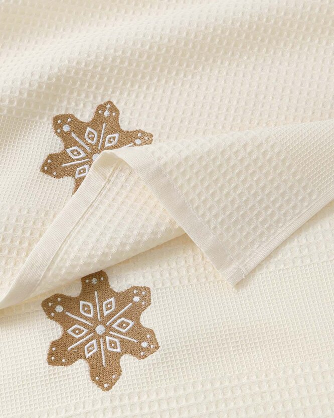 Waffel-Geschirrtuch mit Weihnachtsstickerei - Lebkuchen auf Creme