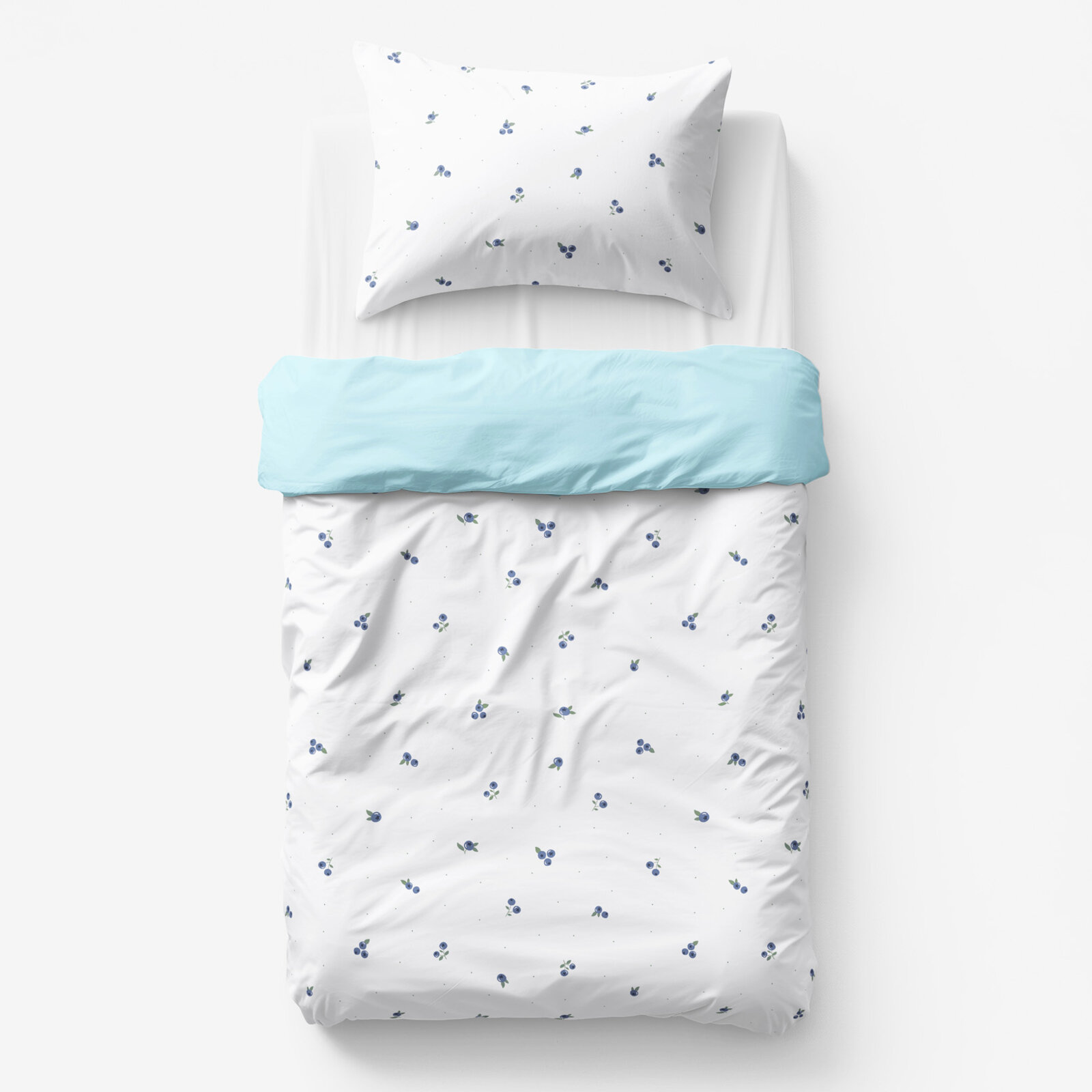 Kinder-Bettwäsche aus Baumwolle Duo - Heidelbeeren mit himmelblau