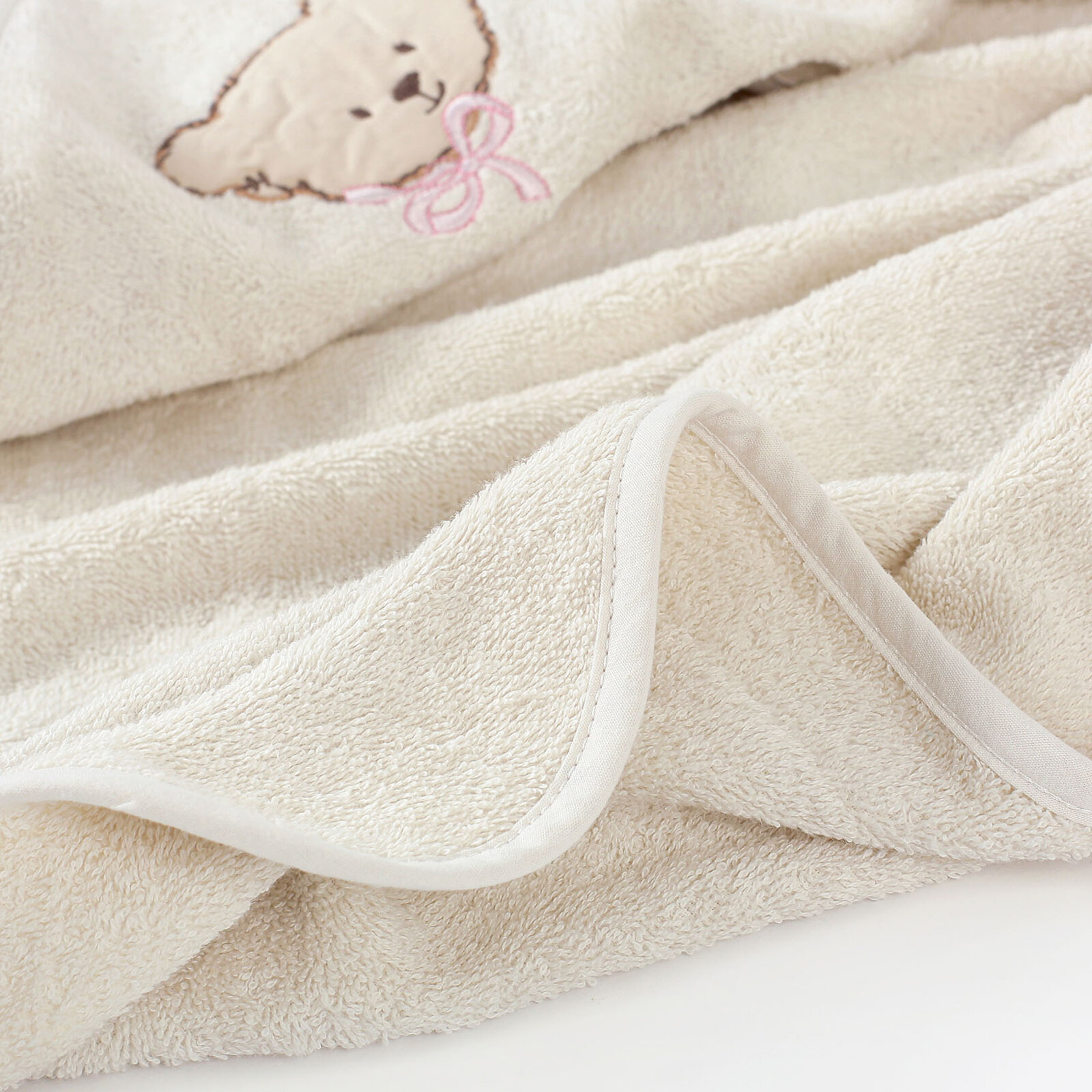 Frottee Babybadetuch mit Kapuze - Bärchen auf Beige