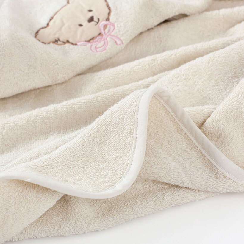 Frottee Babybadetuch mit Kapuze - Bärchen auf Beige