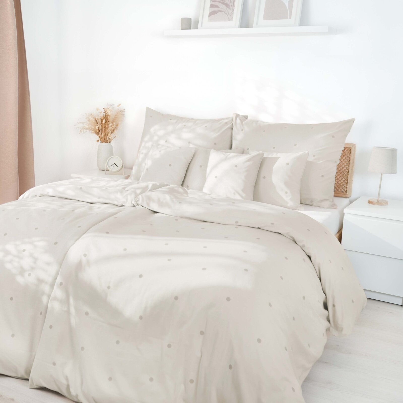 Bettwäsche aus Baumwolle - Pünktchen auf Beige