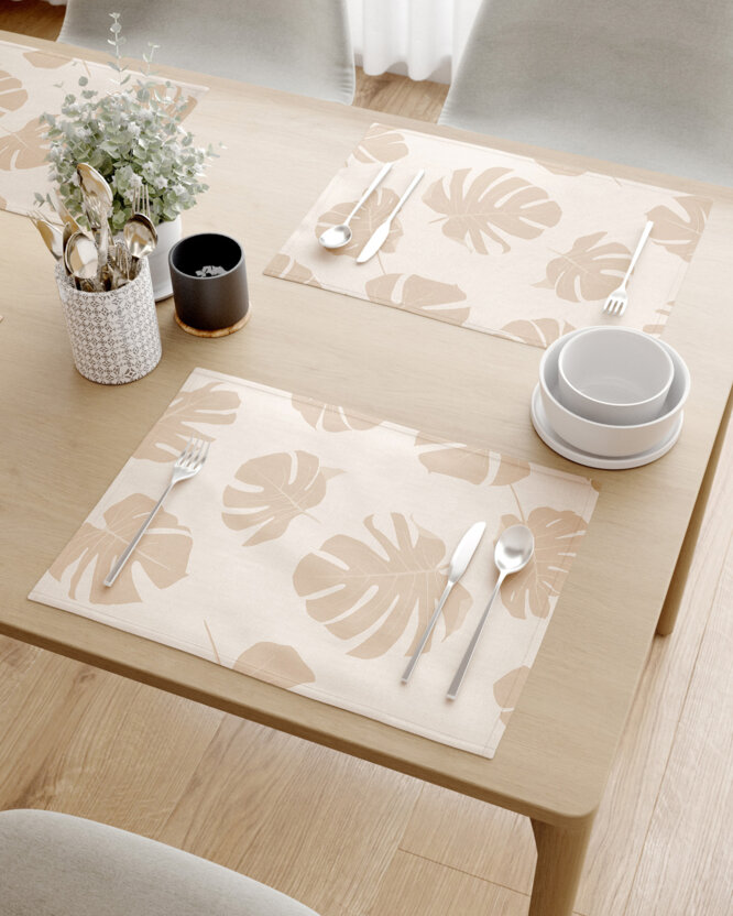 Tischset 100% Baumwolle - Tropische Blätter auf Beige - 2 Stück