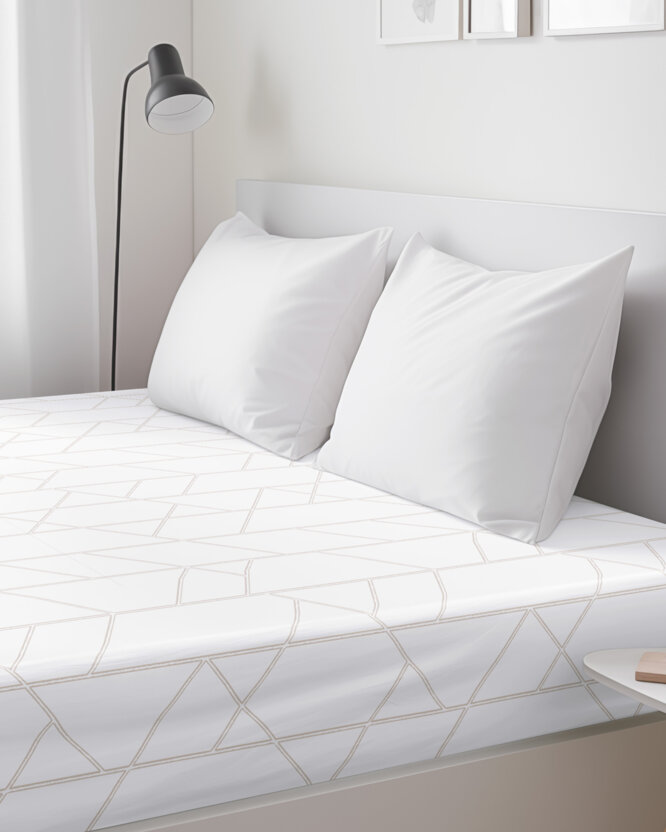 Spannbettlaken aus Baumwolle - Geometrische Linien auf Weiß