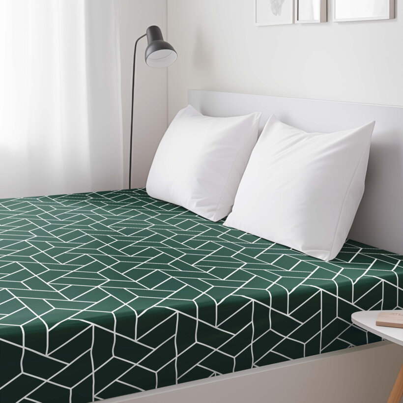 Spannbettlaken aus Baumwolle - Mosaik auf Dunkelgrün