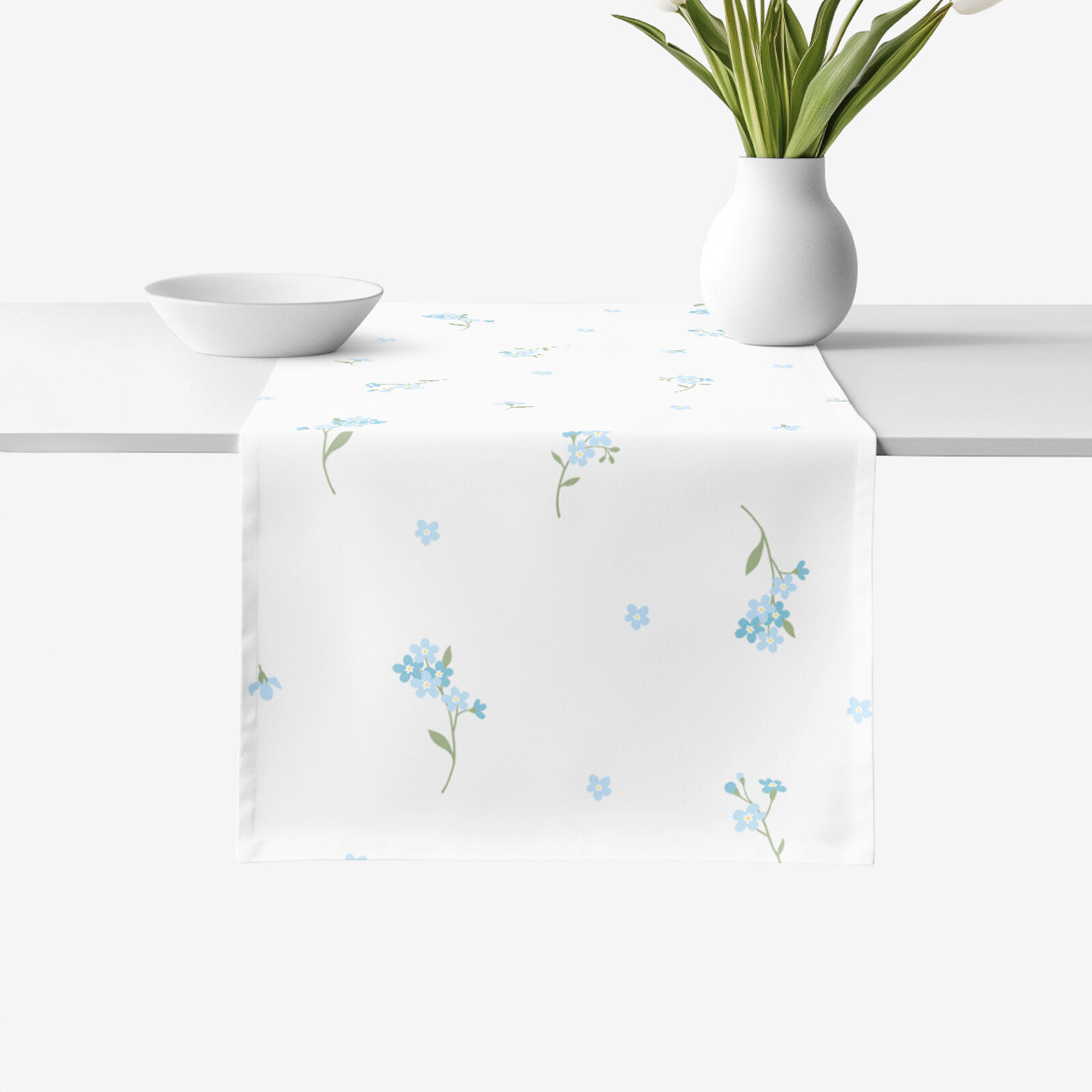 Tischläufer aus 100% Baumwolle - Vergissmeinnicht