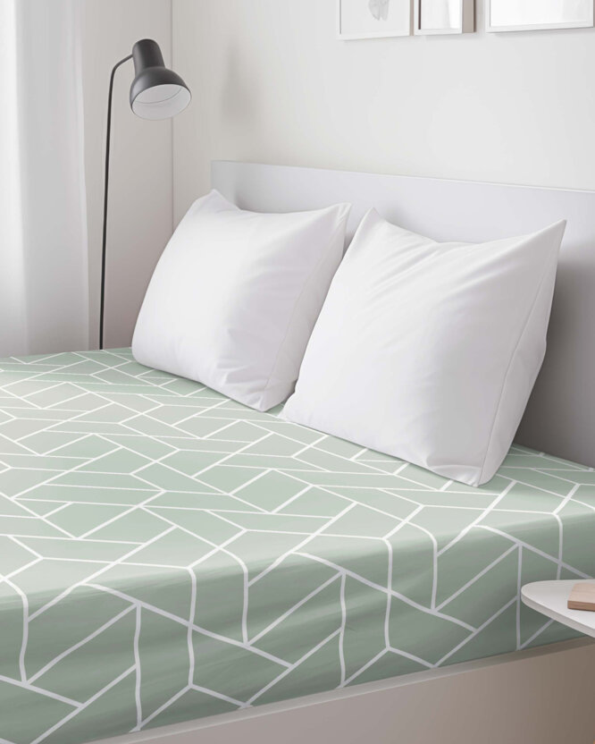 Spannbettlaken aus Baumwolle - Mosaik auf Salbeigrün