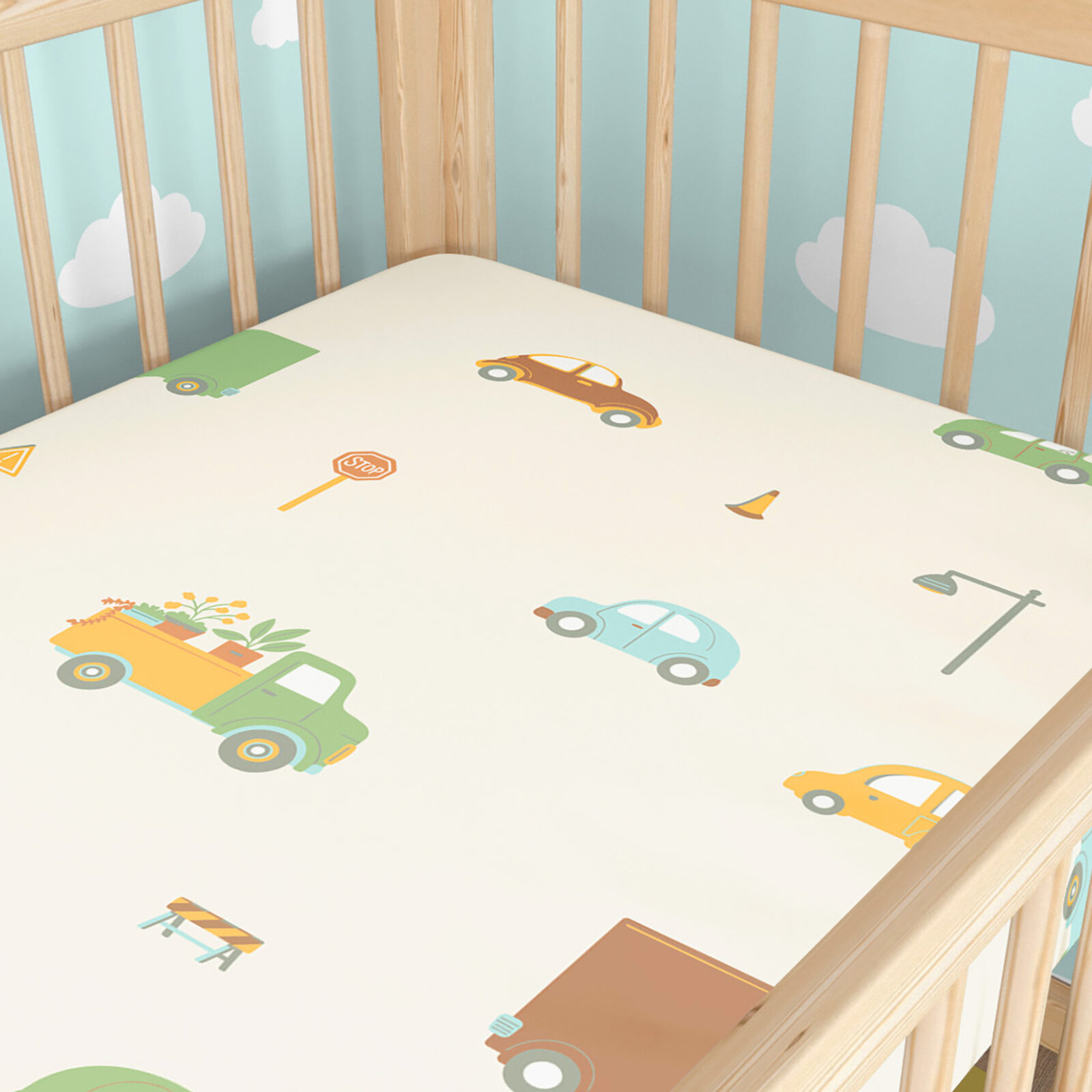 Spannbetttuch aus Baumwolle für Babybetten - Welt der Autos