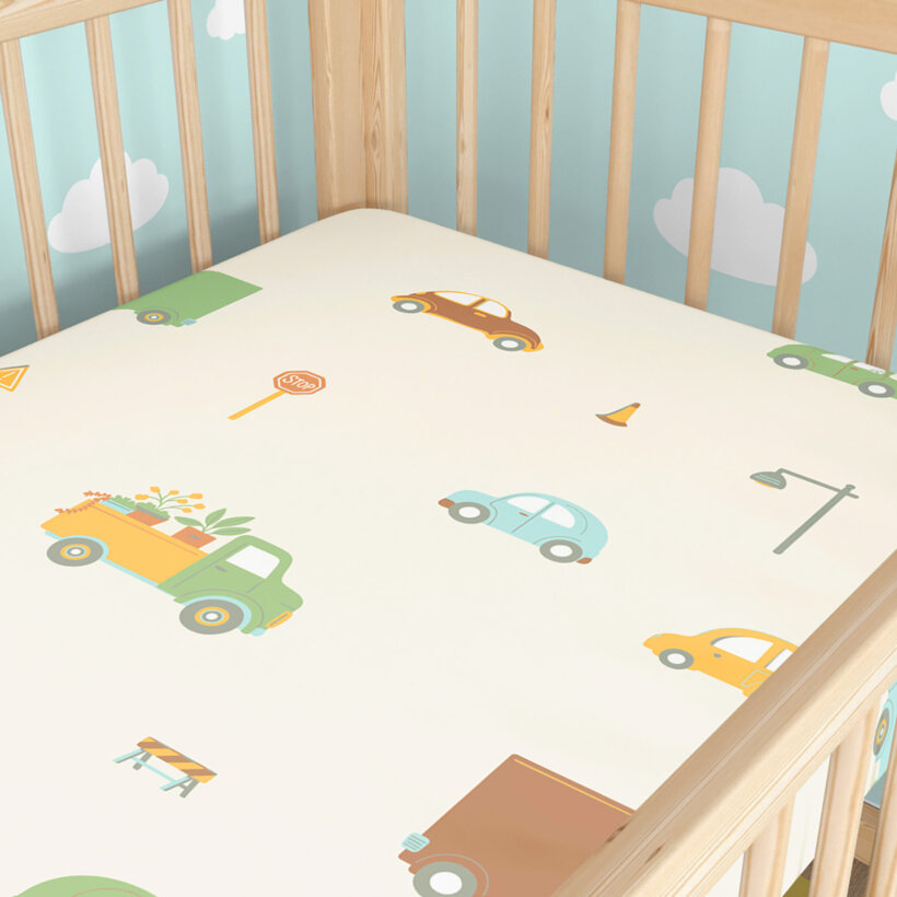Spannbetttuch aus Baumwolle für Babybetten - Welt der Autos