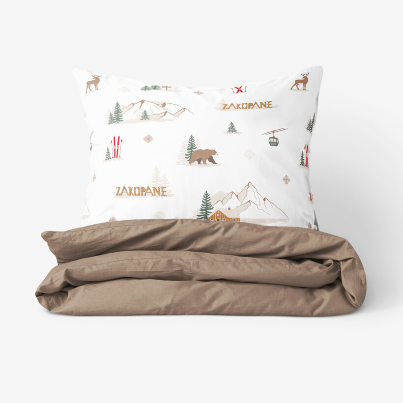 Weihnachts-Bettwäsche aus Baumwolle Duo - Zakopane mit kaffeebraun