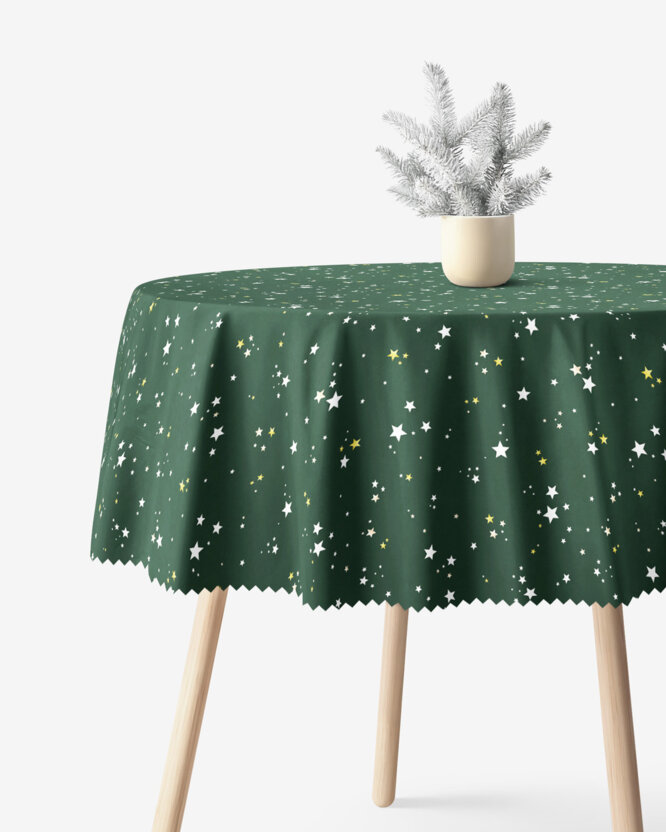 Runde Weihnachts-Tischdecke Teflon - Sterne auf Grün