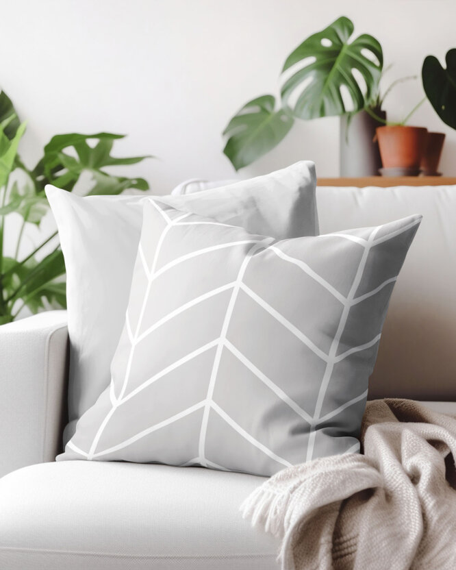 Kissenbezug aus Baumwolle - Zickzack auf Grau