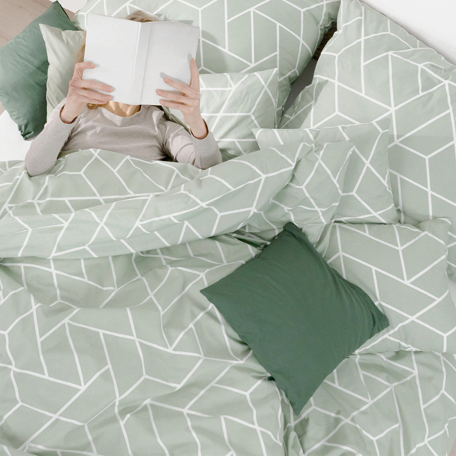 Bettwäsche aus Baumwolle - Mosaik auf Salbeigrün