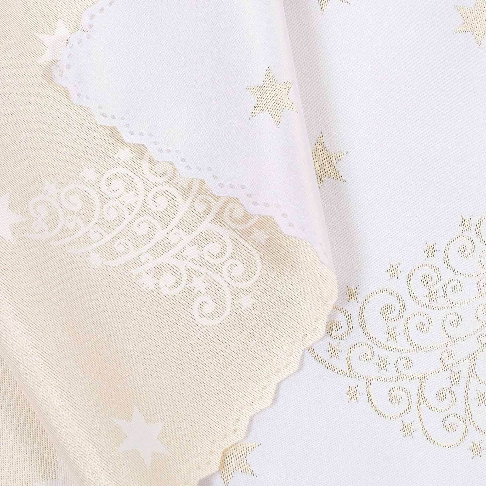 Weihnachtlicher Teflonstoff für Tischdecken – Goldene Tannenbäume und Sterne