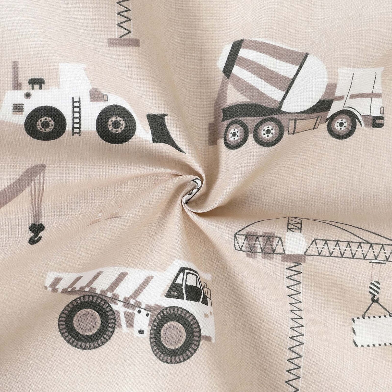 Kinder - Bettwäsche aus Baumwolle - Lastwagen und Bagger auf Beige
