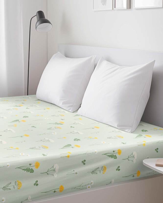 Spannbettlaken aus Baumwolle - Grüne Wiese